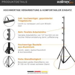 Walimex pro AIR Jumbo 600 Lampenstativ max. Höhe 600 cm, Lichtstativ mit 22,5 kg Traglast und Luftdämpfung, Blitzstativ aus Aluminium, Dreibeinstativ für Fotostudio, Film, Bühne und Outdoor