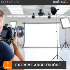 Walimex pro AIR Jumbo 730 Lampenstativ max. Höhe 730 cm, Lichtstativ mit 22,5 kg Traglast und Luftdämpfung, Blitzstativ aus Aluminium, Dreibeinstativ für Fotostudio, Film, Bühne und Outdoor