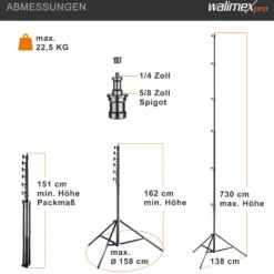 Walimex pro AIR Jumbo 730 Lampenstativ max. Höhe 730 cm, Lichtstativ mit 22,5 kg Traglast und Luftdämpfung, Blitzstativ aus Aluminium, Dreibeinstativ für Fotostudio, Film, Bühne und Outdoor