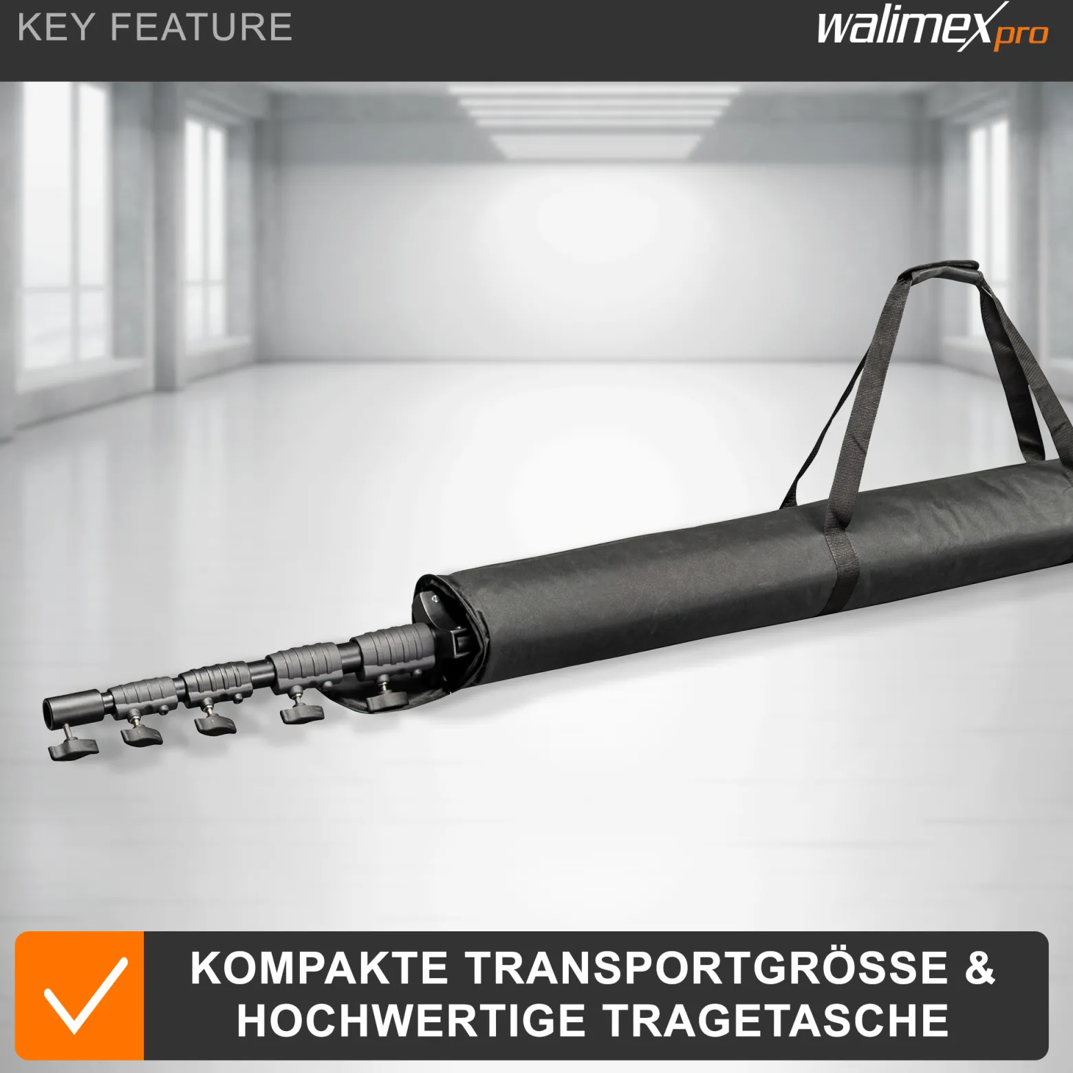 Walimex pro AIR Jumbo 730 Lampenstativ max. Höhe 730 cm, Lichtstativ mit 22,5 kg Traglast und Luftdämpfung, Blitzstativ aus Aluminium, Dreibeinstativ für Fotostudio, Film, Bühne und Outdoor