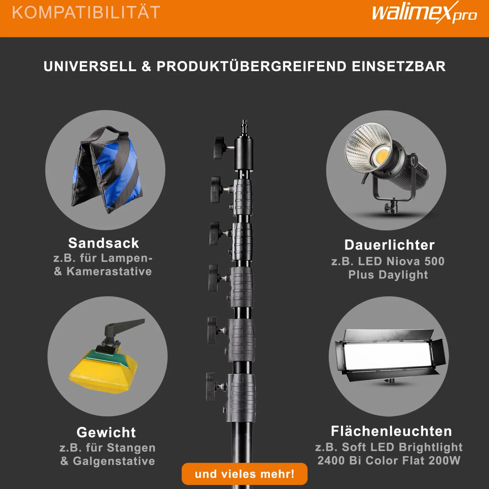 Walimex pro AIR Jumbo 730 Lampenstativ max. Höhe 730 cm, Lichtstativ mit 22,5 kg Traglast und Luftdämpfung, Blitzstativ aus Aluminium, Dreibeinstativ für Fotostudio, Film, Bühne und Outdoor
