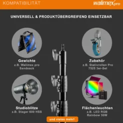 Walimex pro AIR Jumbo 290 Lampenstativ max. Höhe 290 cm, Lichtstativ mit 20 kg Traglast und Luftdämpfung, Blitzstativ aus Aluminium, Dreibeinstativ für Fotostudio, Film, Bühne und Outdoor