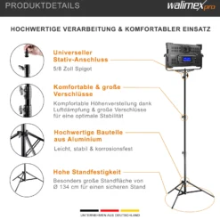 Walimex pro AIR Jumbo 290 Lampenstativ max. Höhe 290 cm, Lichtstativ mit 20 kg Traglast und Luftdämpfung, Blitzstativ aus Aluminium, Dreibeinstativ für Fotostudio, Film, Bühne und Outdoor