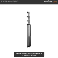 Walimex pro AIR Jumbo 290 Lampenstativ max. Höhe 290 cm, Lichtstativ mit 20 kg Traglast und Luftdämpfung, Blitzstativ aus Aluminium, Dreibeinstativ für Fotostudio, Film, Bühne und Outdoor