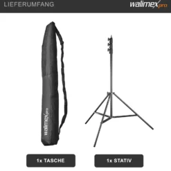 Walimex pro AIR 355 Lampenstativ max. Höhe 355 cm, Lichtstativ mit Luftfederung, Blitzstativ mit 8 kg Traglast, Dreibeinstativ aus Aluminium, Leuchtenstativ für Fotografie, Studio und Outdoor