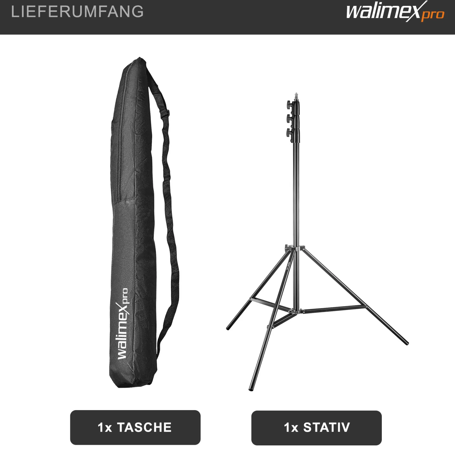Walimex pro AIR 355 Lampenstativ max. Höhe 355 cm, Lichtstativ mit Luftfederung, Blitzstativ mit 8 kg Traglast, Dreibeinstativ aus Aluminium, Leuchtenstativ für Fotografie, Studio und Outdoor