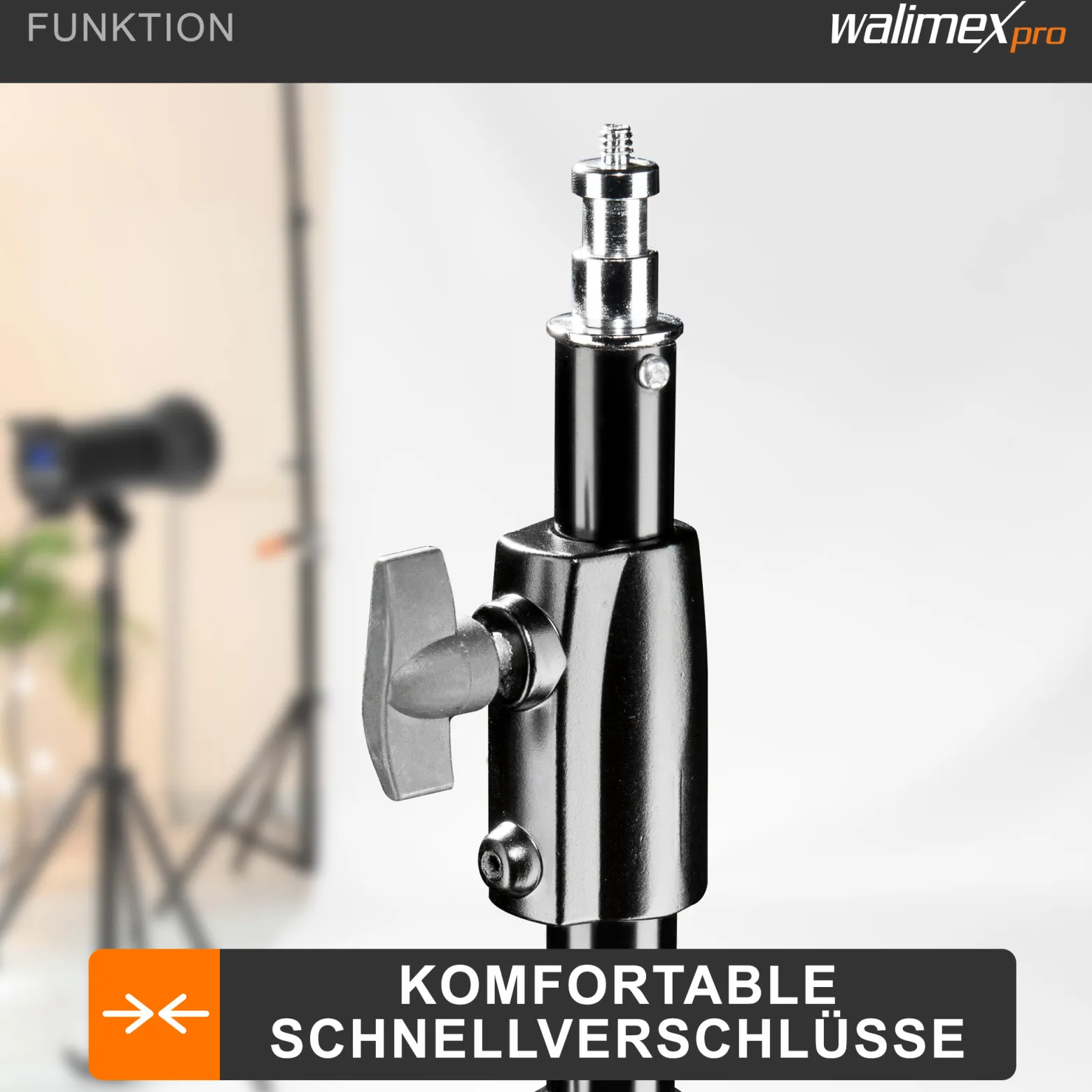 Walimex pro AIR 355 Lampenstativ max. Höhe 355 cm, Lichtstativ mit Luftfederung, Blitzstativ mit 8 kg Traglast, Dreibeinstativ aus Aluminium, Leuchtenstativ für Fotografie, Studio und Outdoor