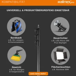 Walimex pro AIR 355 Lampenstativ max. Höhe 355 cm, Lichtstativ mit Luftfederung, Blitzstativ mit 8 kg Traglast, Dreibeinstativ aus Aluminium, Leuchtenstativ für Fotografie, Studio und Outdoor