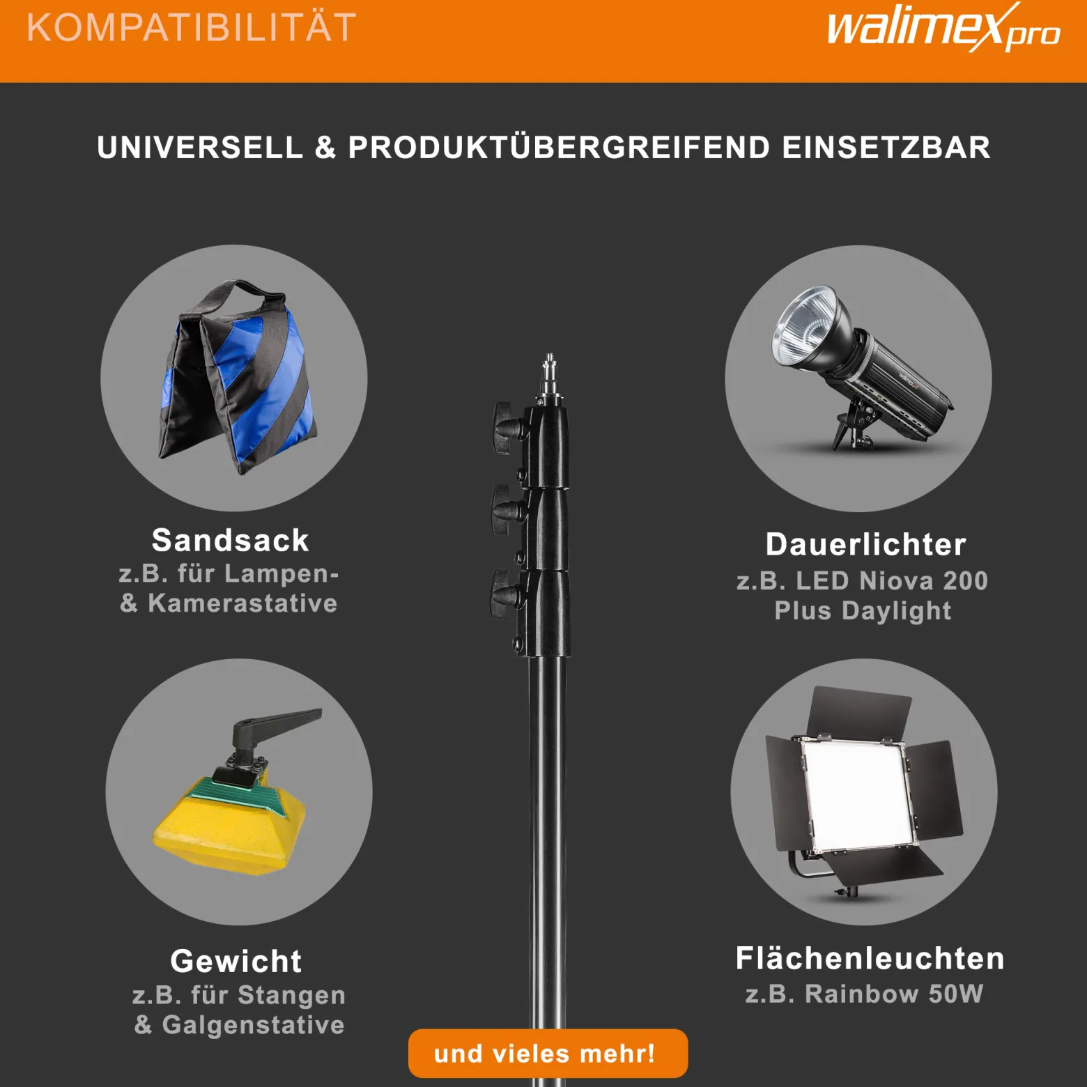 Walimex pro AIR 355 Lampenstativ max. Höhe 355 cm, Lichtstativ mit Luftfederung, Blitzstativ mit 8 kg Traglast, Dreibeinstativ aus Aluminium, Leuchtenstativ für Fotografie, Studio und Outdoor