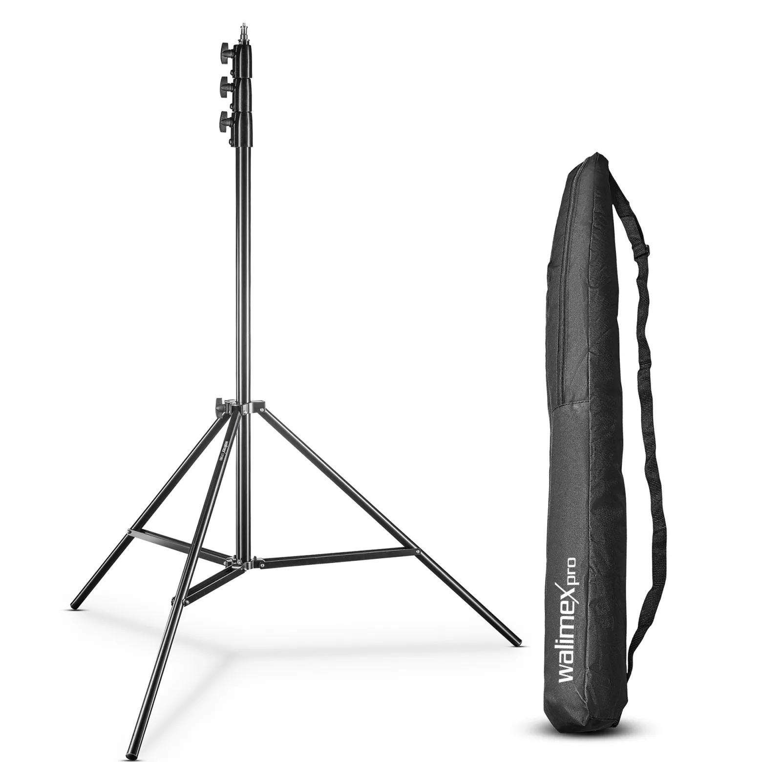 Walimex pro AIR 355 Lampenstativ max. Höhe 355 cm, Lichtstativ mit Luftfederung, Blitzstativ mit 8 kg Traglast, Dreibeinstativ aus Aluminium, Leuchtenstativ für Fotografie, Studio und Outdoor
