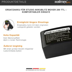 Walimex pro Akku 2900mAh 14,4V für Mover 200 TTL – 41,76 Wh – Li-Ionen Technologie, kein Memoryeffekt – Fotoequipement für Shootings drinnen und draußen – Ersatzakku für Studio-Akkublitz