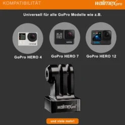 Walimex pro Aluminium Stativadapter - 23 x 25 x 38 mm - aus eloxiertes Aluminium - 1/4 Zoll auf Mount - kompatibel mit GoPro, für Hero 11 10 9 8 7 6 5 4 3+, Session und andere Action Cams