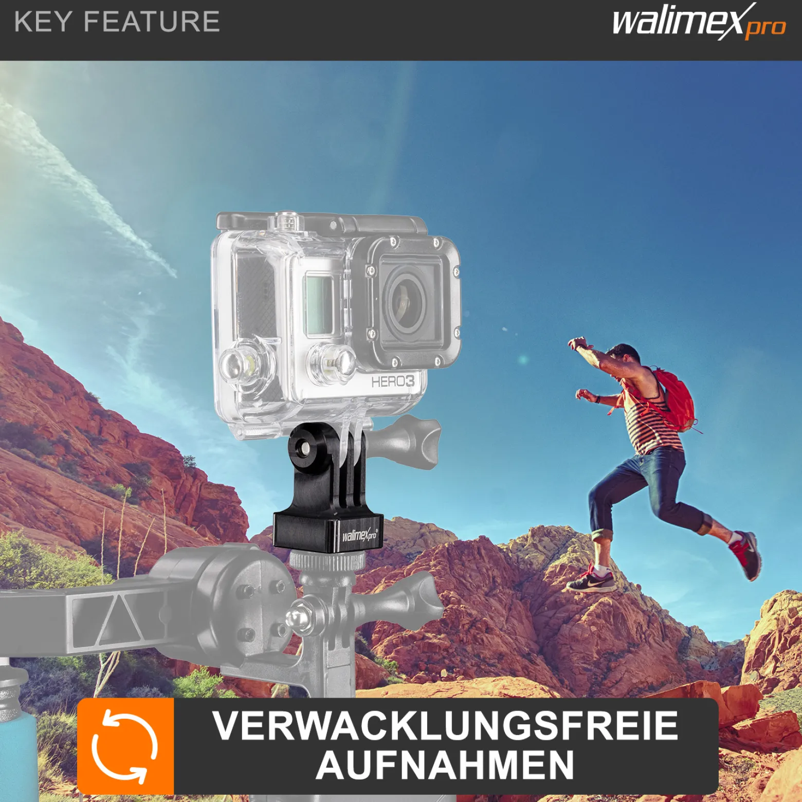 Walimex pro Aluminium Stativadapter - 23 x 25 x 38 mm - aus eloxiertes Aluminium - 1/4 Zoll auf Mount - kompatibel mit GoPro, für Hero 11 10 9 8 7 6 5 4 3+, Session und andere Action Cams