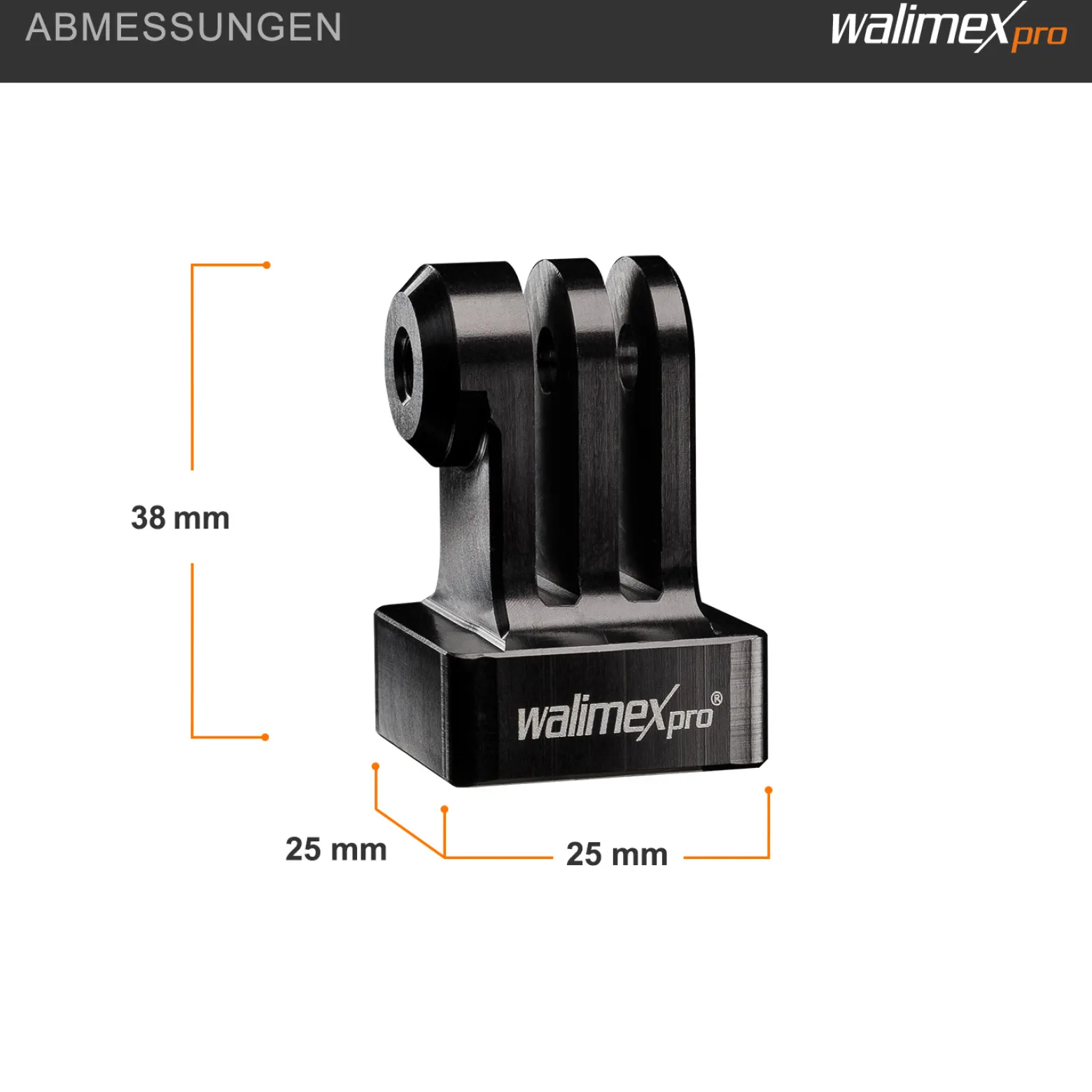 Walimex pro Aluminium Stativadapter - 23 x 25 x 38 mm - aus eloxiertes Aluminium - 1/4 Zoll auf Mount - kompatibel mit GoPro, für Hero 11 10 9 8 7 6 5 4 3+, Session und andere Action Cams