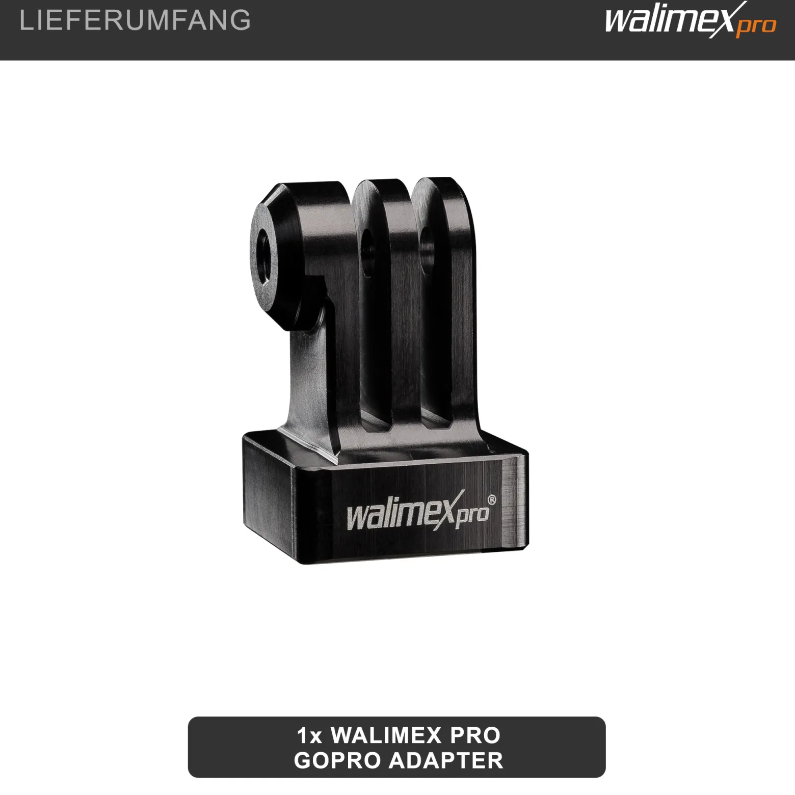 Walimex pro Aluminium Stativadapter - 23 x 25 x 38 mm - aus eloxiertes Aluminium - 1/4 Zoll auf Mount - kompatibel mit GoPro, für Hero 11 10 9 8 7 6 5 4 3+, Session und andere Action Cams