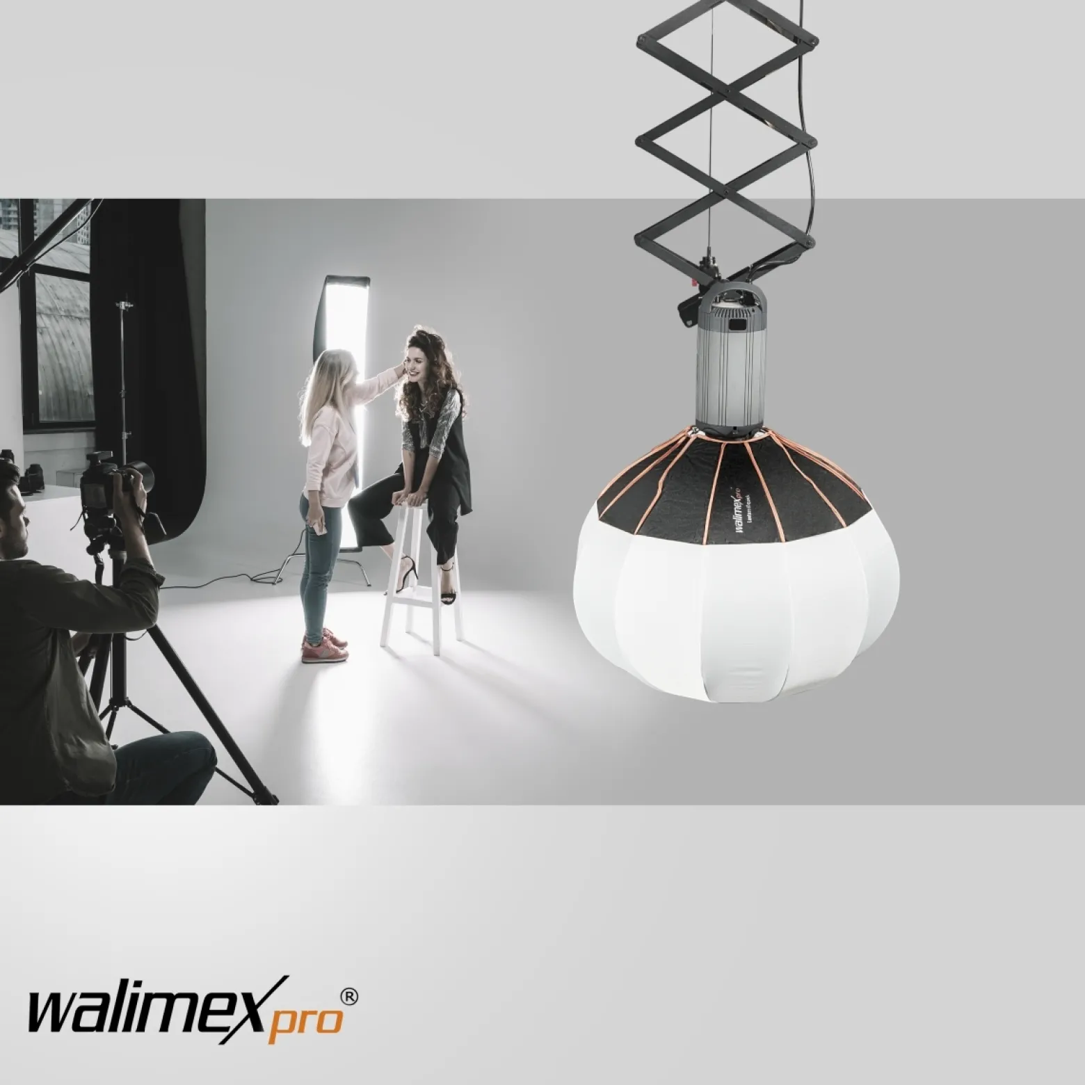 Walimex pro 360° Ambient Light Softbox - 500 x 500 x 500 mm - Diffusorball Lichtformer und Push down Mechanismus - Fotografie Zubehör Studio Outdoor People Porträt