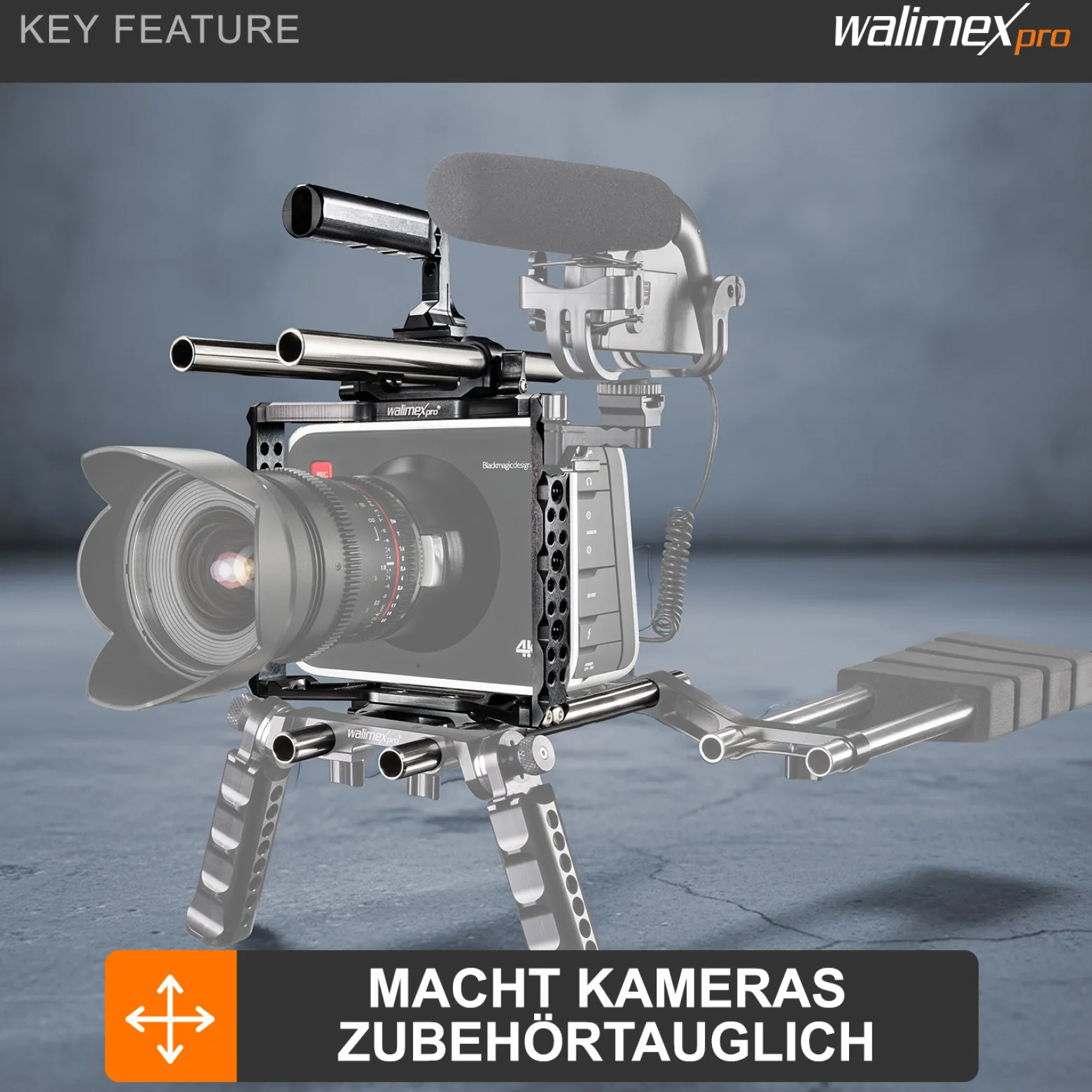 Walimex pro Aptaris Blackmagic Cinema Set Video Cage Rig System (inkl. Rodmodul 15 mm) für BMC - aus Alu und Stahl - Kamerakäfig Rahmen kompatibel mit vielen Marken - Kamerazubehör