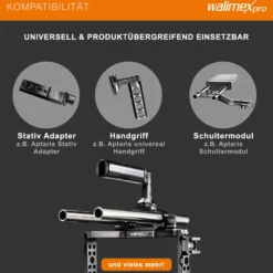 Walimex pro Aptaris Blackmagic Cinema Set Video Cage Rig System (inkl. Rodmodul 15 mm) für BMC - aus Alu und Stahl - Kamerakäfig Rahmen kompatibel mit vielen Marken - Kamerazubehör