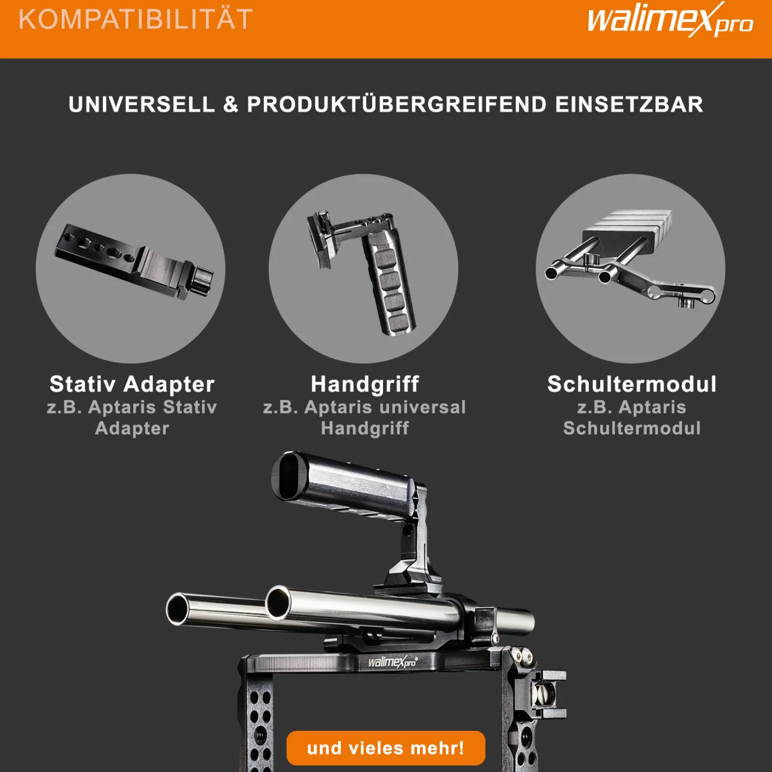Walimex pro Aptaris Blackmagic Cinema Set Video Cage Rig System (inkl. Rodmodul 15 mm) für BMC - aus Alu und Stahl - Kamerakäfig Rahmen kompatibel mit vielen Marken - Kamerazubehör