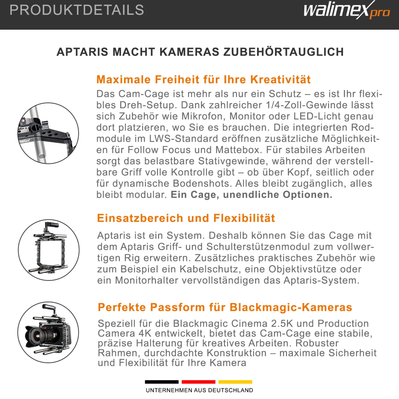 Walimex pro Aptaris Blackmagic Cinema Set Video Cage Rig System (inkl. Rodmodul 15 mm) für BMC - aus Alu und Stahl - Kamerakäfig Rahmen kompatibel mit vielen Marken - Kamerazubehör