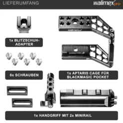 Walimex pro Aptaris Cage-System für Black Magic Pocket - zahlreiche 1/4" Gewinde - Kamerakäfig Rahmen kompatibel mit vielen Marken - Kamerazubehör