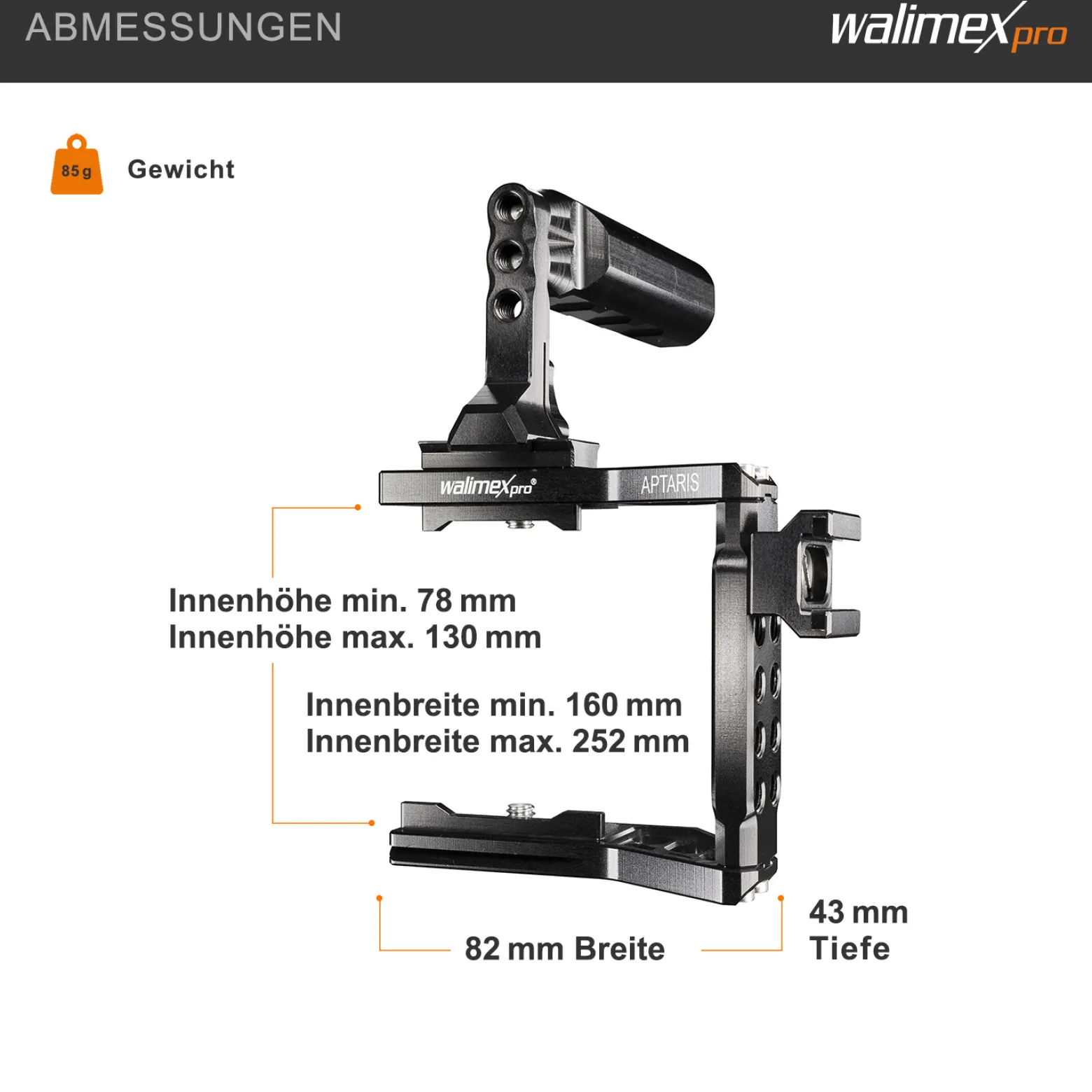 Walimex pro Aptaris Cage-System für Black Magic Pocket - zahlreiche 1/4" Gewinde - Kamerakäfig Rahmen kompatibel mit vielen Marken - Kamerazubehör