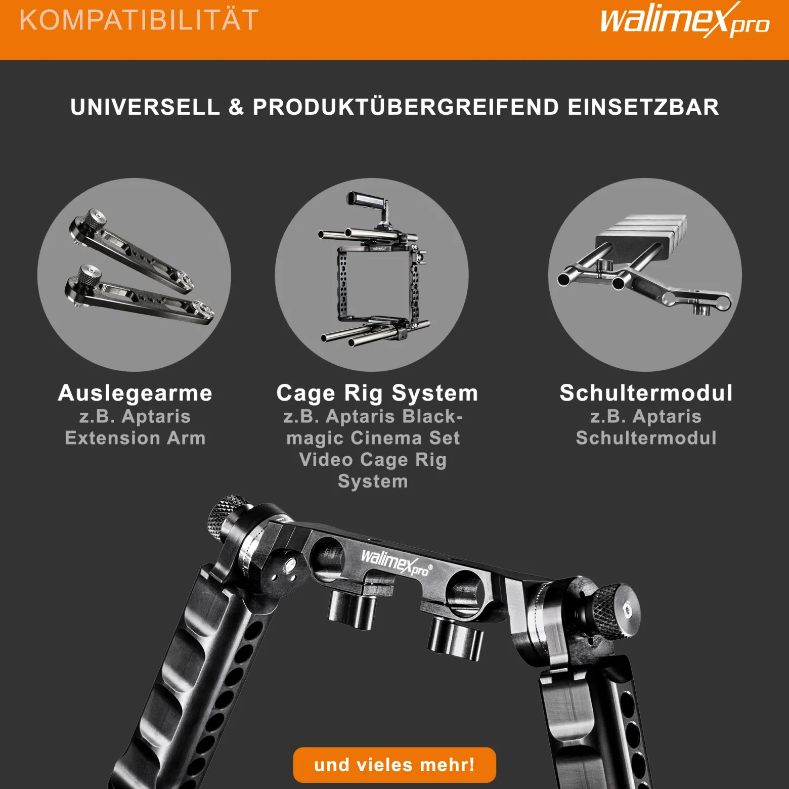 Walimex pro Aptaris Griffmodul - passend für DSLR und Camcorder - aus Aluminium - kompatibel mit vielen Marken - passend für 15 mm Rods - Kamerazubehör