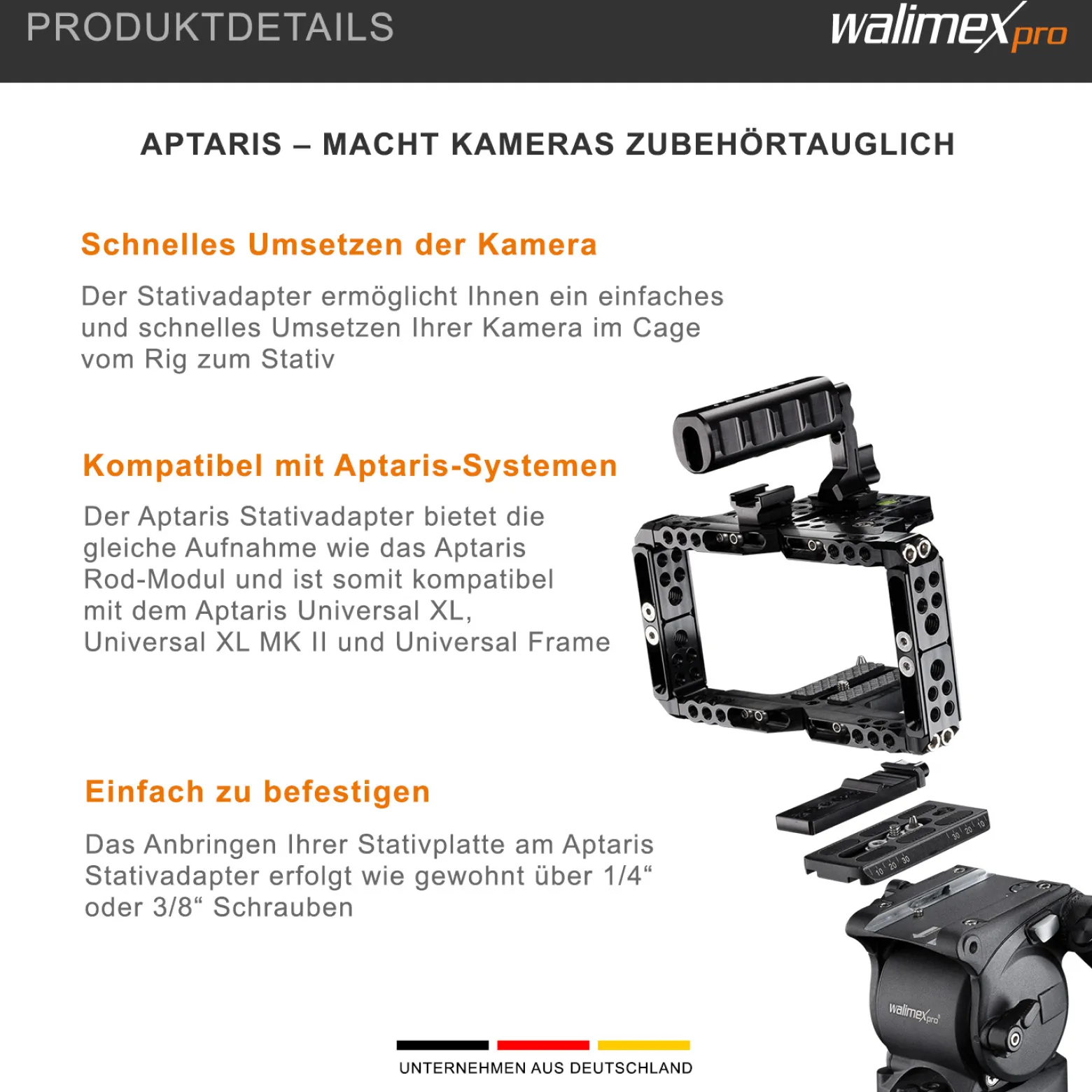 Walimex pro Aptaris Stativ Adapter - 126 x 50 x 9 mm - für Walimex pro Universal XL - Foto Video Zubehör Studio Set
