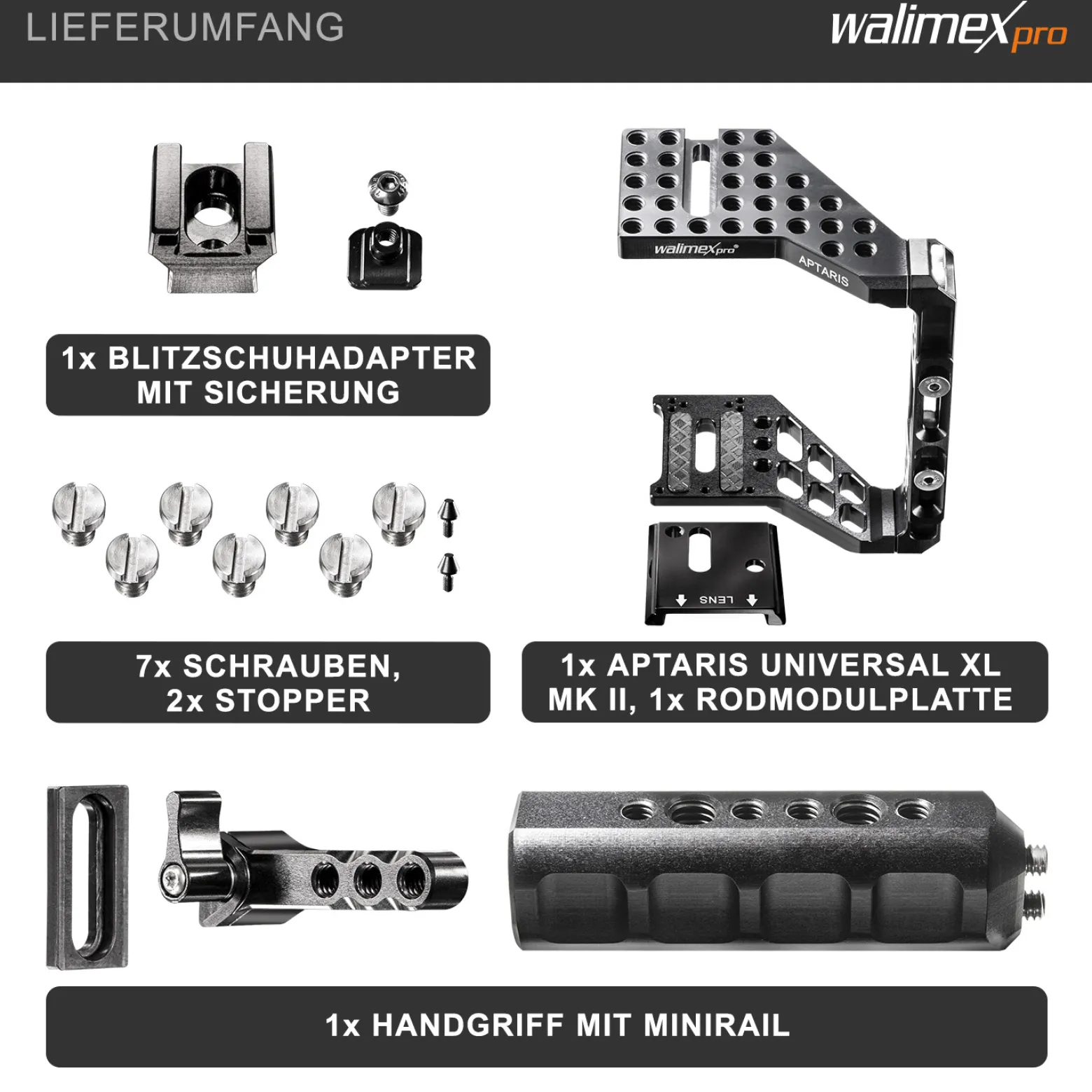 Walimex pro Aptaris Universal XL MK II Cage/Rig-System für DSLR Kamera/Systemkamera - Kamerakäfig Rahmen kompatibel mit vielen Marken - Kamerazubehör