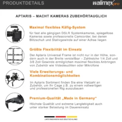 Walimex pro Aptaris Universal Frame - Länge 78-130 mm / Breite 160-252 mm - Kamera Käfig passend für DSLR und Camcorder - aus Aluminium - Rahmen kompatibel mit vielen Marken - Kamerazubehör