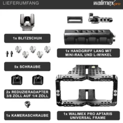 Walimex pro Aptaris Universal Frame - Länge 78-130 mm / Breite 160-252 mm - Kamera Käfig passend für DSLR und Camcorder - aus Aluminium - Rahmen kompatibel mit vielen Marken - Kamerazubehör