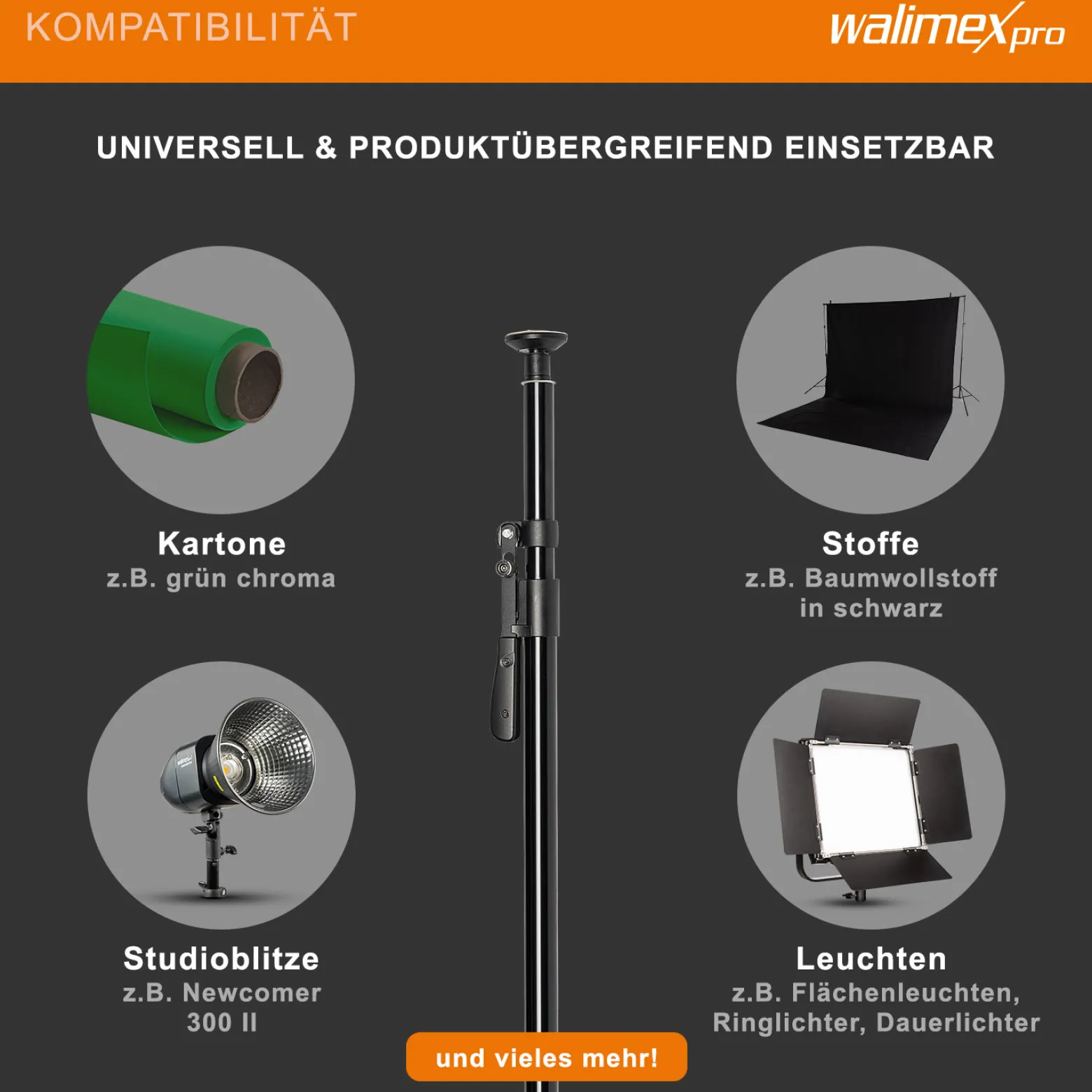 Walimex pro Autopole 220-380 cm inkl. Superklemme und Spigot – 45 x 127 x 2160 mm – max. Traglast 15 kg – Aluminium – für Hintergründe, Leuchten – zum Einspannen zwischen Boden und Decke