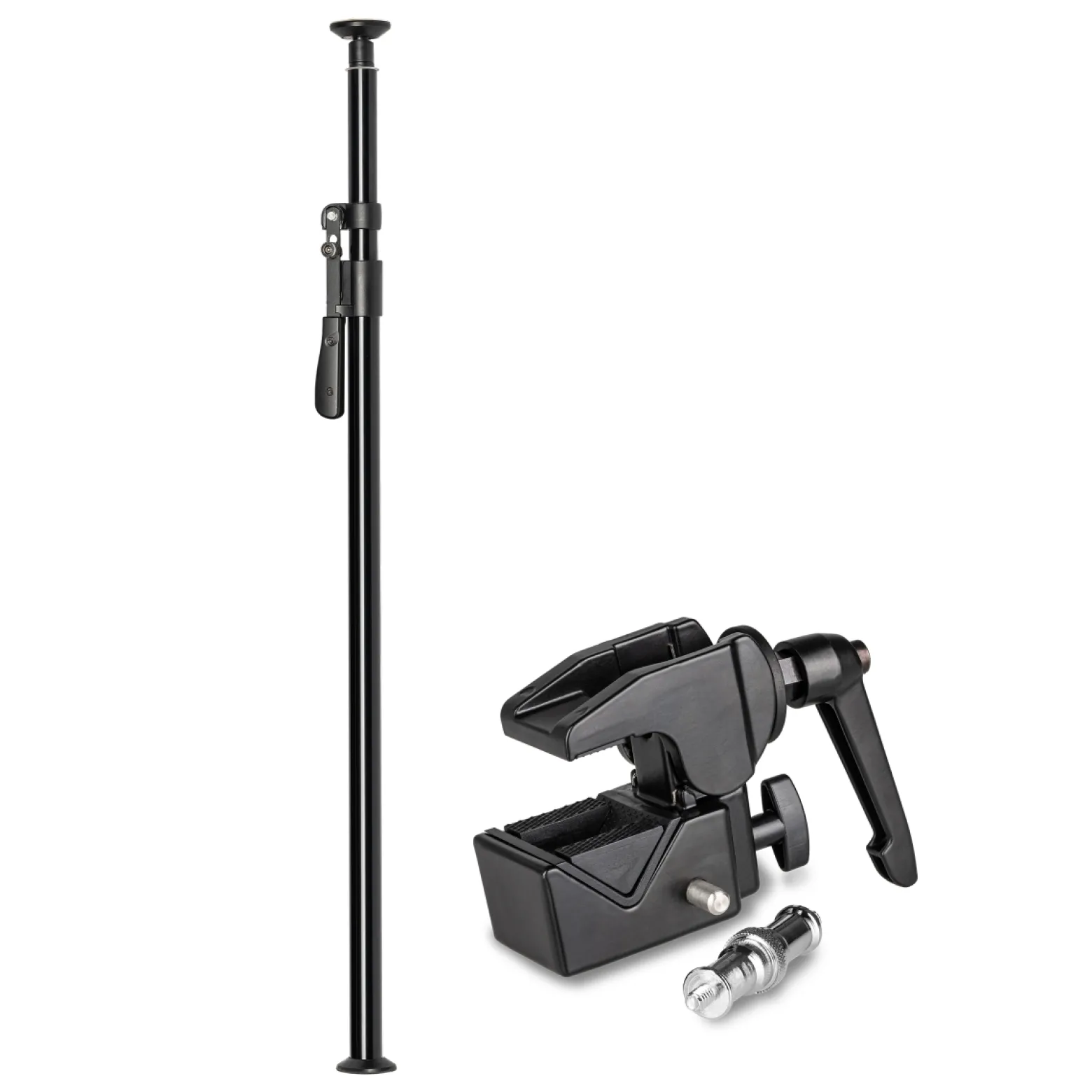 Walimex pro Autopole 220-380 cm inkl. Superklemme und Spigot – 45 x 127 x 2160 mm – max. Traglast 15 kg – Aluminium – für Hintergründe, Leuchten – zum Einspannen zwischen Boden und Decke