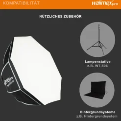 Walimex pro Basic Softbox Octagon 60cm, um 360° drehbar, inkl Front- und Zwischendiffusor, Transporttasche, Bowens Adapter, ideal für Produkt- und Peoplefotografie