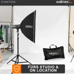 Walimex pro Basic Softbox 60 x 90 cm, um 360° drehbar, inkl Front- und Zwischendiffusor, Bowens Adapter, Transporttasche, Soft Box für Fotostudio, ideal für professionelles Studiolicht