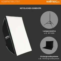 Walimex pro Basic Softbox 60 x 90 cm, um 360° drehbar, inkl Front- und Zwischendiffusor, Bowens Adapter, Transporttasche, Soft Box für Fotostudio, ideal für professionelles Studiolicht
