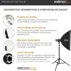 Walimex pro Basic Softbox 60 x 90 cm, um 360° drehbar, inkl Front- und Zwischendiffusor, Bowens Adapter, Transporttasche, Soft Box für Fotostudio, ideal für professionelles Studiolicht
