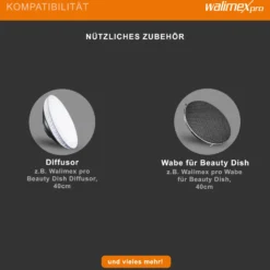 Walimex pro Beauty Dish Ø 40 cm Lichtformer für Bowens & Walimex pro Anschluss, Reflektor für weiches Licht, ideal für Portät und Beautyfotografie