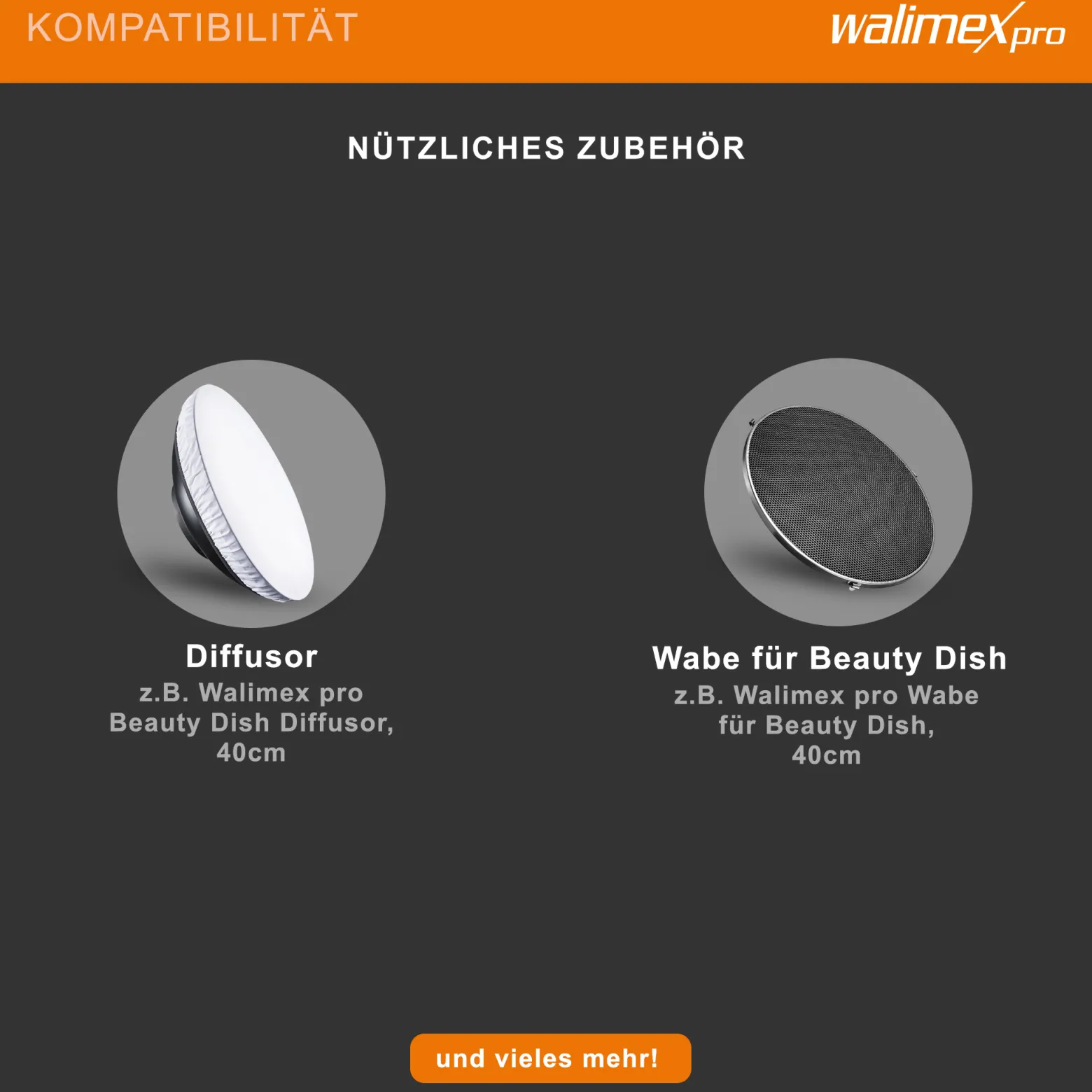 Walimex pro Beauty Dish Ø 40 cm Lichtformer für Bowens & Walimex pro Anschluss, Reflektor für weiches Licht, ideal für Portät und Beautyfotografie