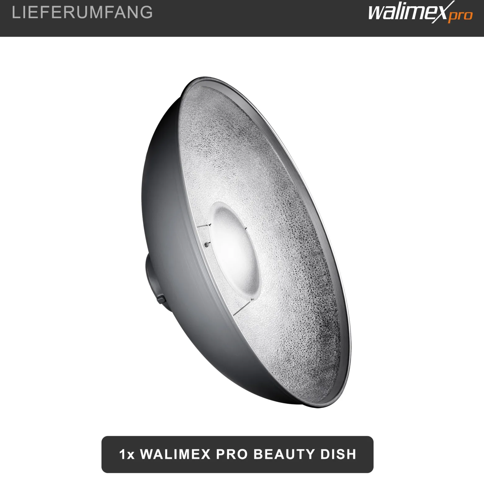 Walimex pro Beauty Dish Ø 40 cm Lichtformer für Bowens & Walimex pro Anschluss, Reflektor für weiches Licht, ideal für Portät und Beautyfotografie