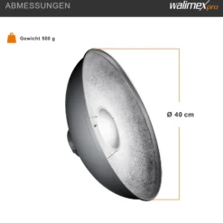 Walimex pro Beauty Dish Ø 40 cm Lichtformer für Bowens & Walimex pro Anschluss, Reflektor für weiches Licht, ideal für Portät und Beautyfotografie