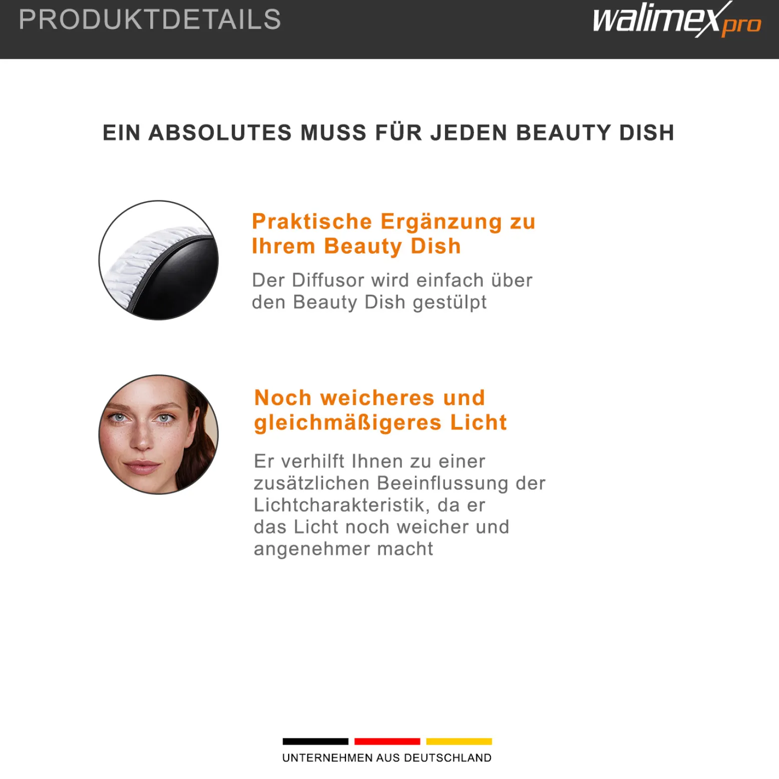 Walimex pro Beauty Dish Diffusor Ø 70 cm Lichtdiffusor für weiches gleichmäßiges Licht im Studio
