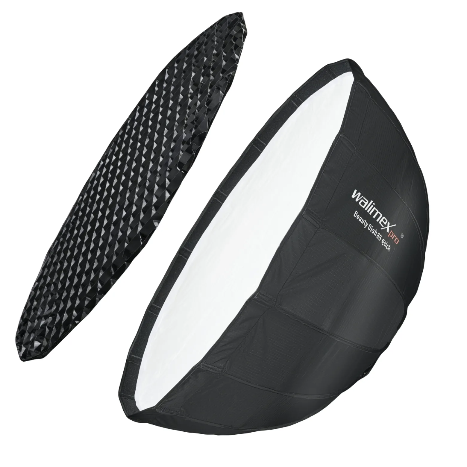 Walimex pro Beauty Dish Softbox - Ø850 x 400 mm - Quick Assembly QA85 - faltbar, mit Grid, Innen- und Außendiffusor, Tasche - Fotografie für Speedlite Aufsteckblitz Studioblitz