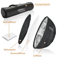 Walimex pro Beauty Dish Softbox - Ø850 x 400 mm - Quick Assembly QA85 - faltbar, mit Grid, Innen- und Außendiffusor, Tasche - Fotografie für Speedlite Aufsteckblitz Studioblitz