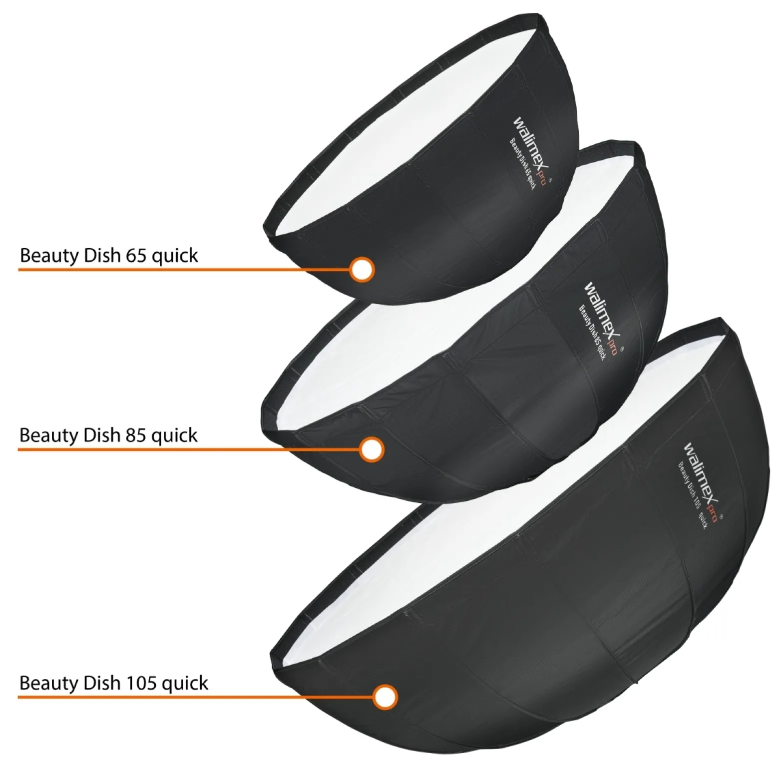 Walimex pro Beauty Dish Softbox - Ø850 x 400 mm - Quick Assembly QA85 - faltbar, mit Grid, Innen- und Außendiffusor, Tasche - Fotografie für Speedlite Aufsteckblitz Studioblitz