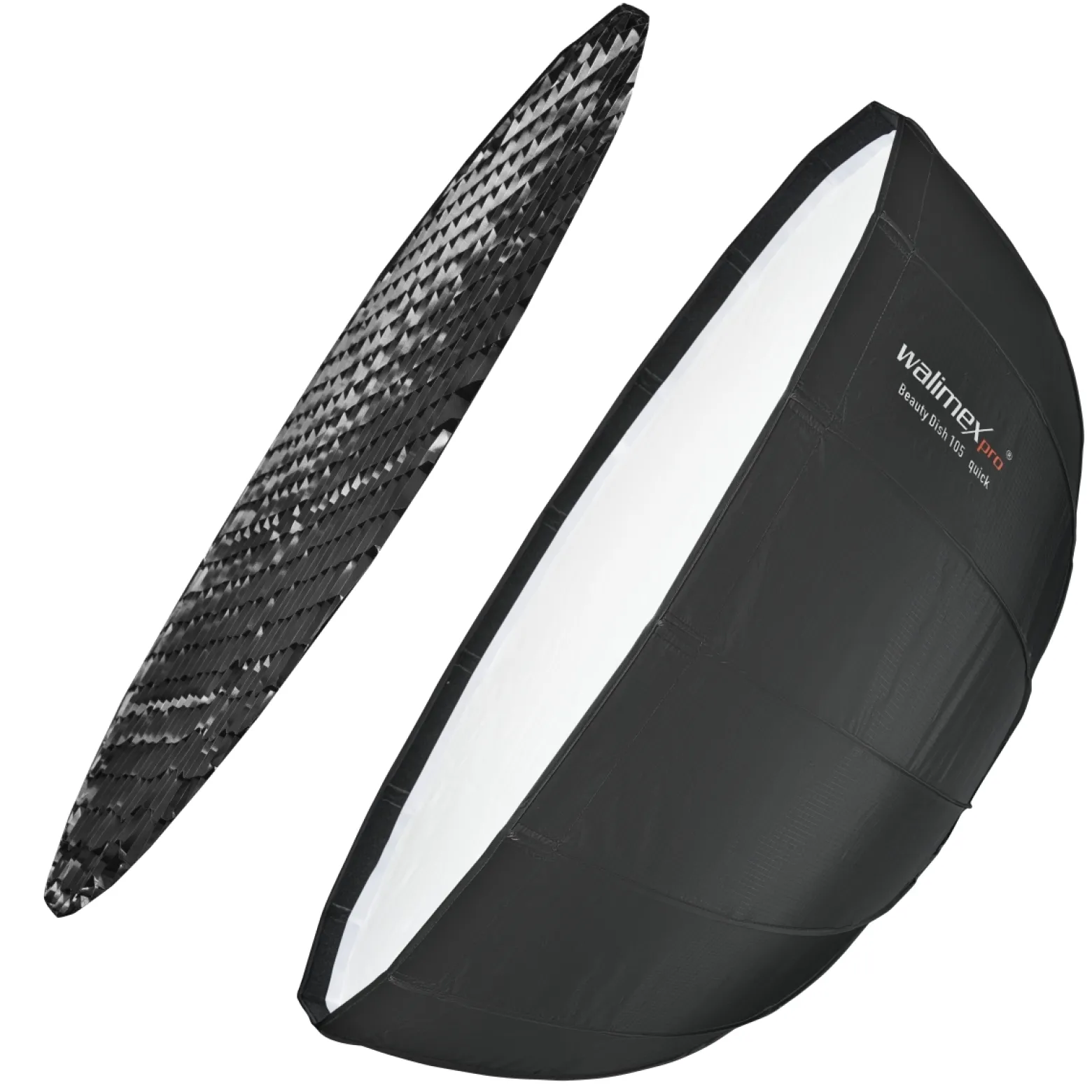 Walimex pro Beauty Dish Softbox - Ø1050 x 460 mm - Quick Assembly QA105 - faltbar, mit Grid, Innen- und Außendiffusor, Tasche - Fotografie für Speedlite Aufsteckblitz Studioblitz