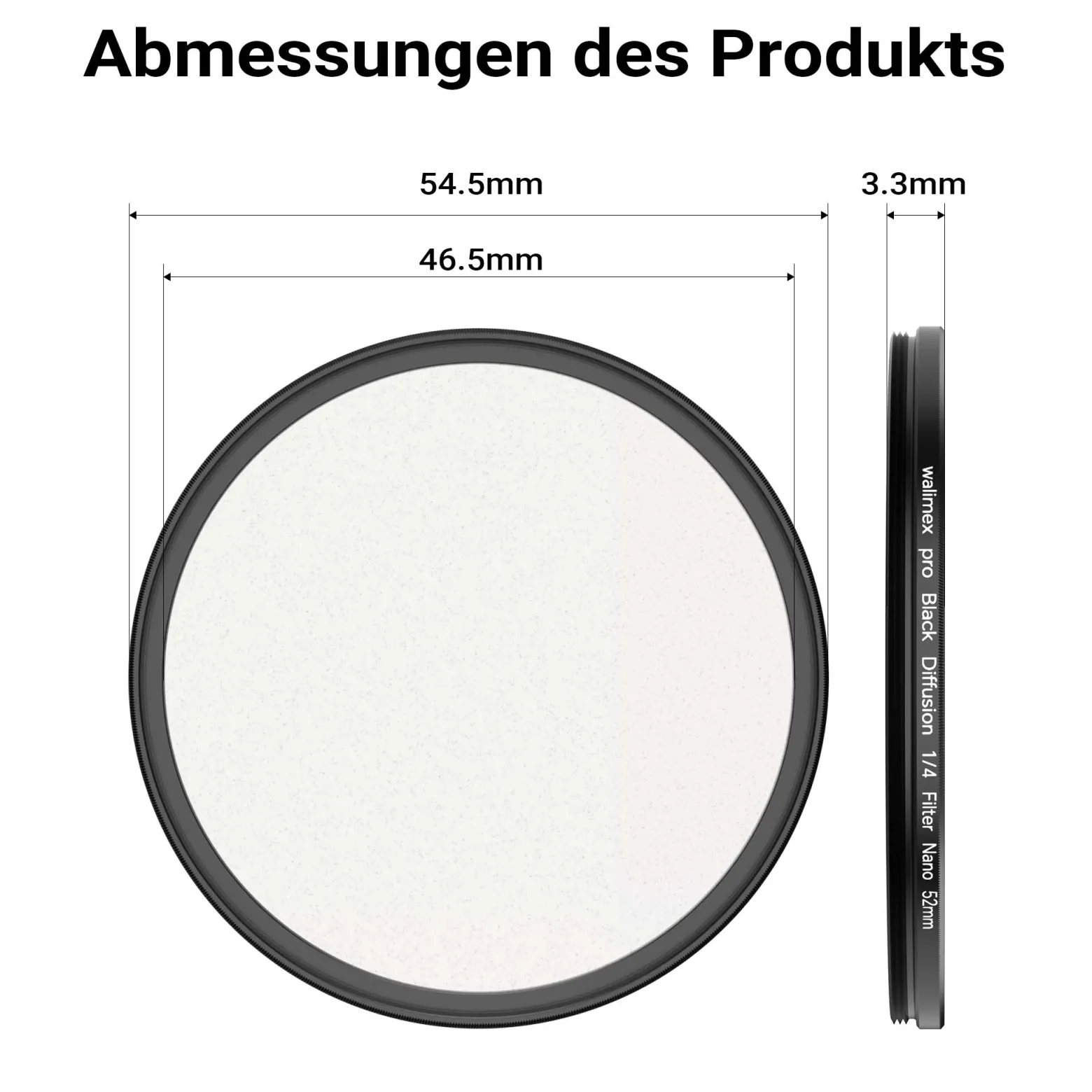 Walimex pro Black Diffusion 1/4 Filter Nano 52 mm, Diffusionsfilter mit 18-facher Nano-Beschichtung, Nebelfilter mit 3,3 mm Slimfassung