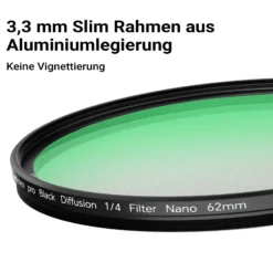 Walimex pro Black Diffusion 1/4 Filter Nano 62 mm, Diffusionsfilter mit 18-facher Nano-Beschichtung, Nebelfilter mit 3,3 mm Slimfassung