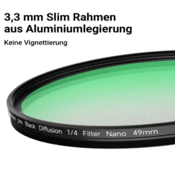 Walimex pro Black Diffusion 1/4 Filter Nano 49 mm, Diffusionsfilter mit 18-facher Nano-Beschichtung, Nebelfilter mit 3,3 mm Slimfassung