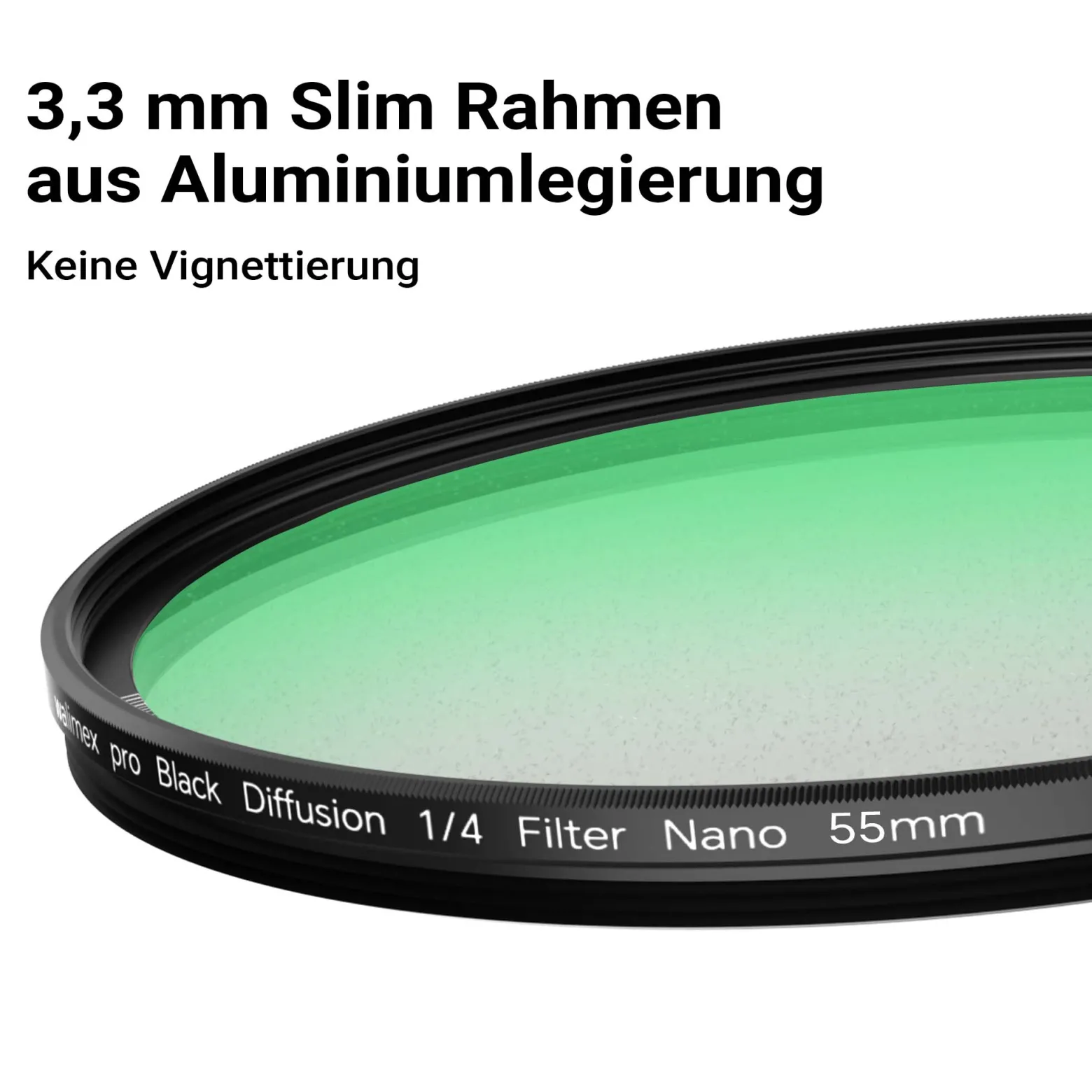 Walimex pro Black Diffusion 1/4 Filter Nano 55 mm, Diffusionsfilter mit 18-facher Nano-Beschichtung, Nebelfilter mit 3,3 mm Slimfassung